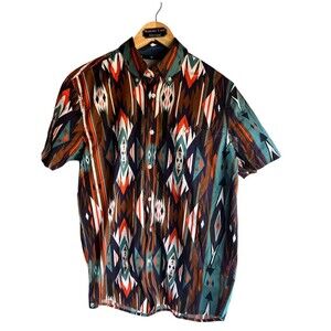 Rank 45 Men's Vintage Button Up Shirt Short Sleeve Geometric Size Medium
